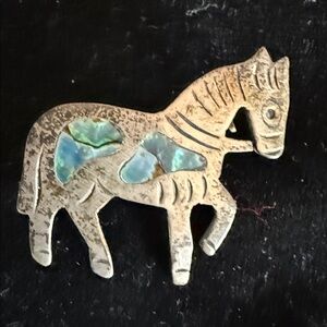 Vintage Horse Brooch with Blue Accents
